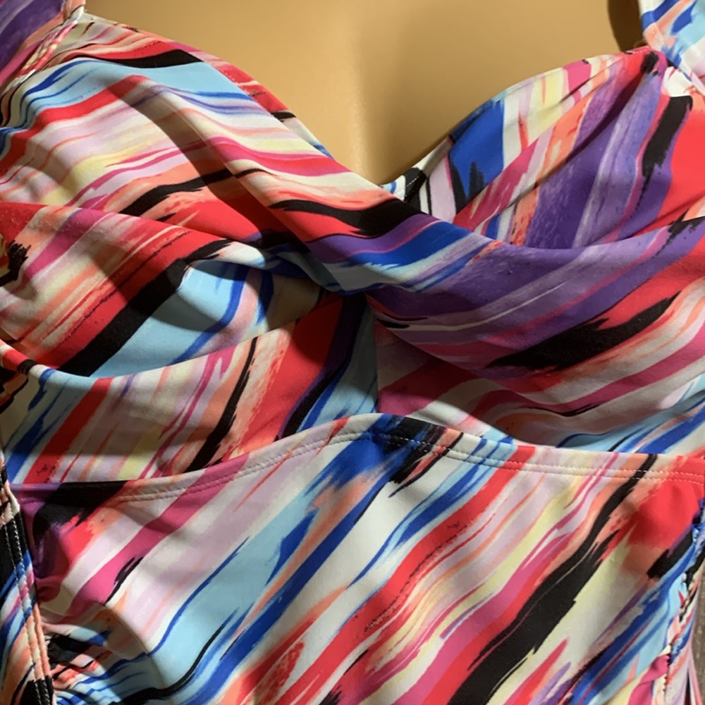 Swimsuits For All Multicolor Striped Swim Top - Picture 3 of 16